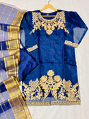 Jamal Three-Piece: Silk Suit with Golden Embroidery and Organza Dupatta